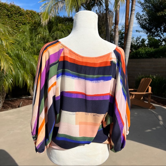 Anthropologie Maeve Colorful Striped 100% Silk Blouse Printed Abstract - Picture 4 of 7